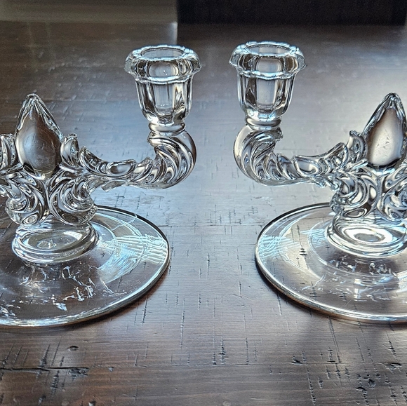 Double light candlestick Teardrop-Clear (pair) by New Martinsville - Picture 2 of 4